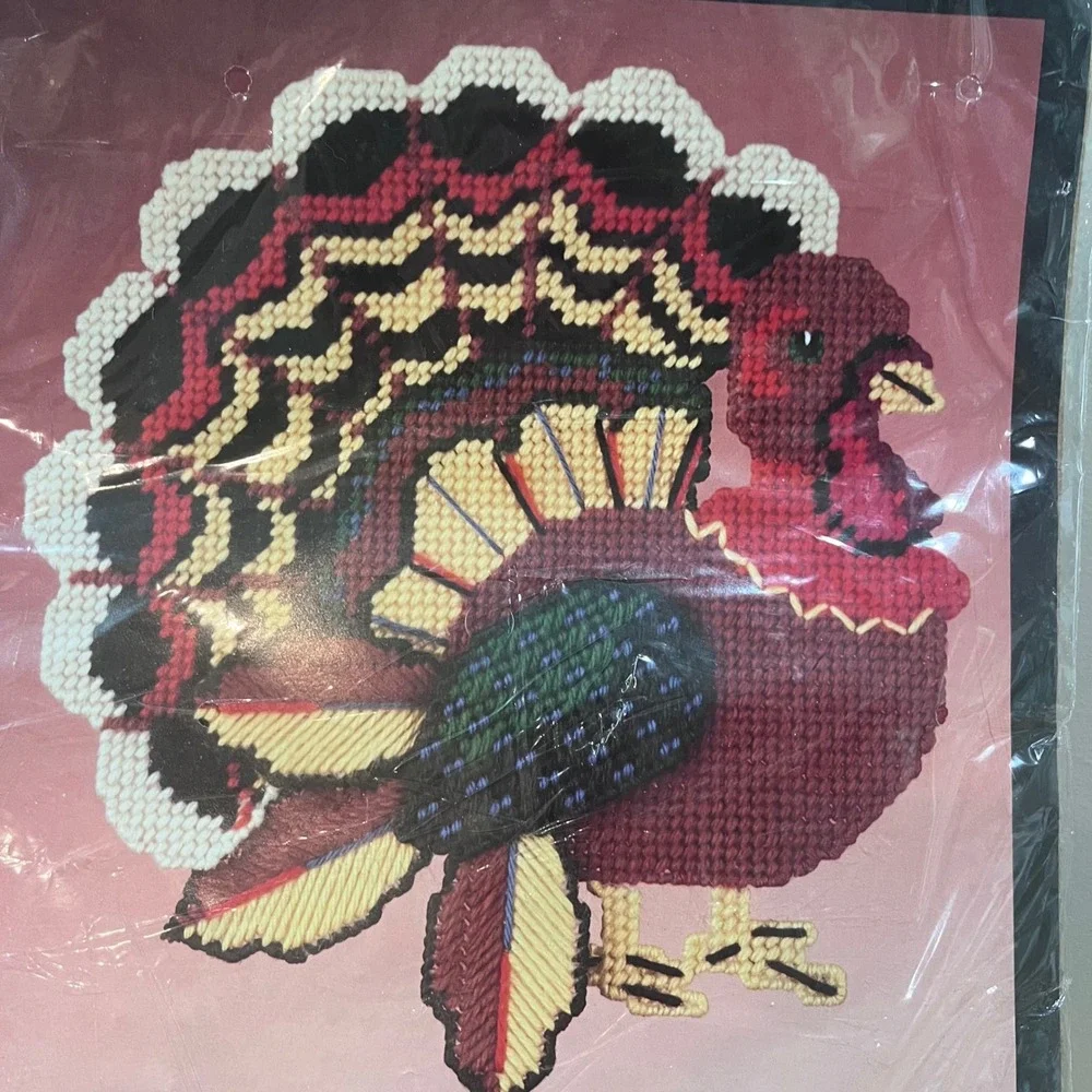Vtg Bucilla‎ Turkey Wall Decor Plastic Canvas Kit 5983 Thanksgiving Autumn Craft
